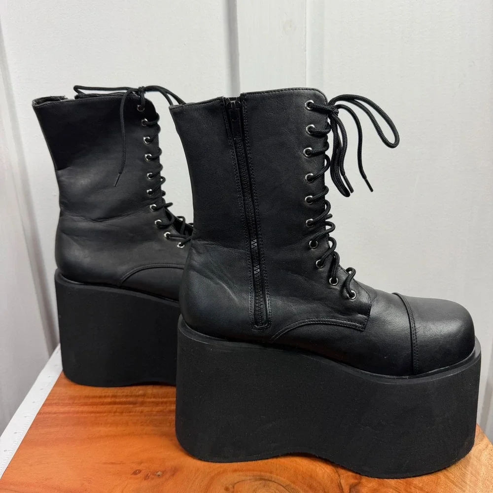Funtasma Monster-10 Black Matte Platform Boots Lace Up Side Zip Men's S 8-9